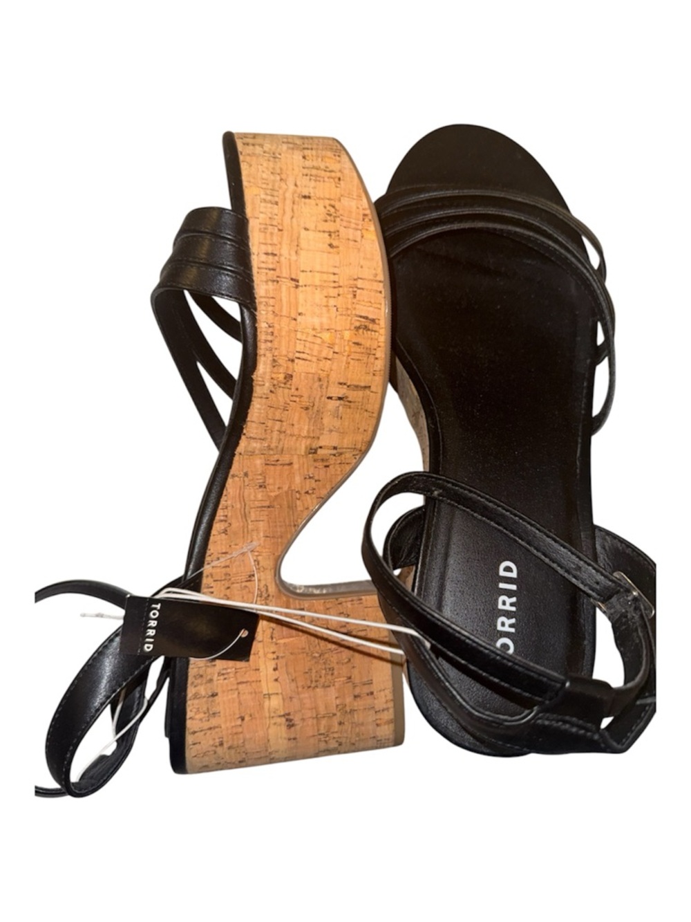 New with tags size 11. Black Strappy Cork 4 inch Platform Wedge Sandals
